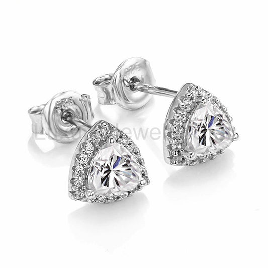 Halo Trillion Cut Moissanite Stud Earrings In Sterling Silver - image 2