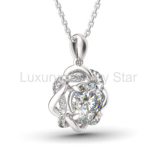 Love Knot Round Moissanite Necklace in Sterling Silver - image 2