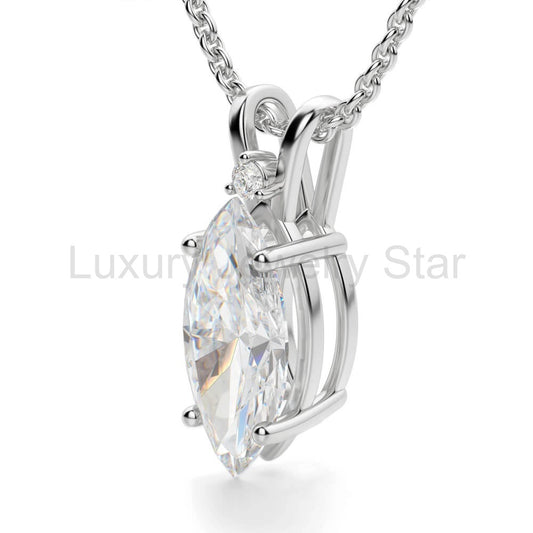 Marquise Cut Moissanite Basket Set Pendant Necklace in Sterling Silver - image 2