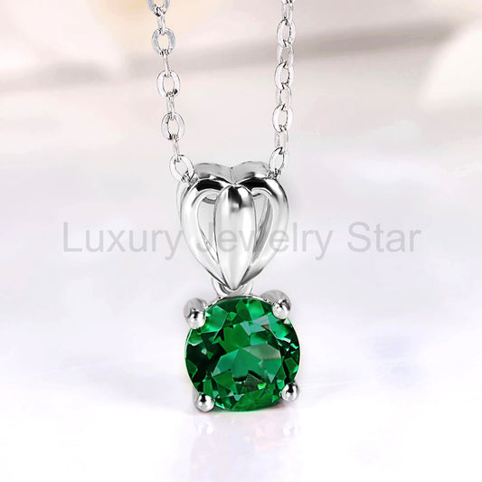 Solitaire Lab-Created Emerald Sterling Silver Necklace Pendant - image 2