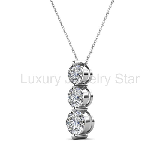 Three-Stone Drop Moissanite Pendant Necklace in Sterling Silver - image 2