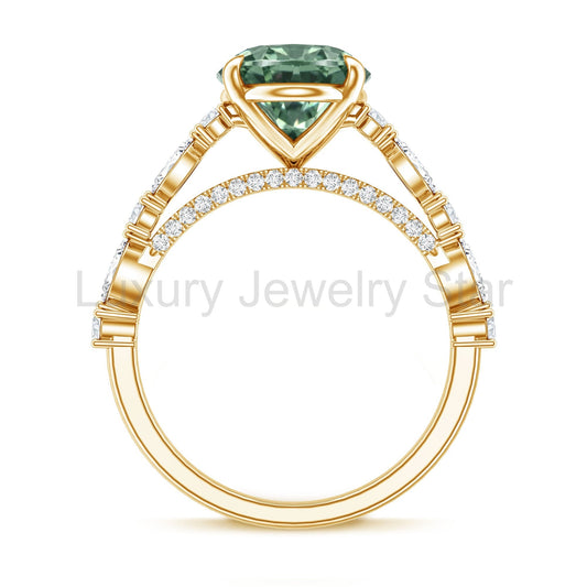 3 Carat IGI Certified Lab Grown Green Diamond Side Stone Engagement Ring for Women - image 2