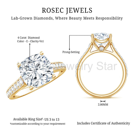 4 Carat Engagement Ring with IGI Certified Cushion Cut Lab Grown Diamond - image 2