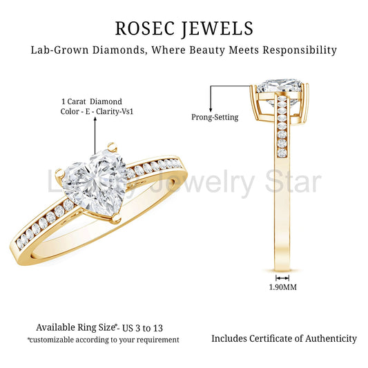 IGI Certified 1 Carat Heart Shaped Lab Grown Diamond Engagement Ring with Side Stones - image 2