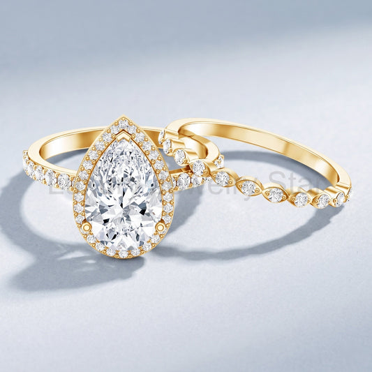 IGI Certified 3 Carat Lab Grown Diamond Teardrop Wedding Ring Set with Halo - image 2