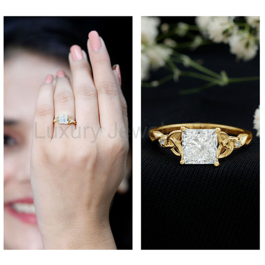 IGI Certified Lab Grown Diamond 3 Carat Princess Cut Engagement Ring with Celtic Knot - image 2