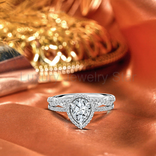 1.25 Carat Pear Cut Moissanite Twisted Wedding Ring Set - image 2
