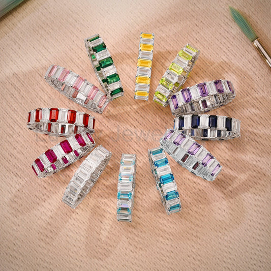 10 Carat Emerald Cut Birthstone - Multicolor Eternity Wedding Band - image 2