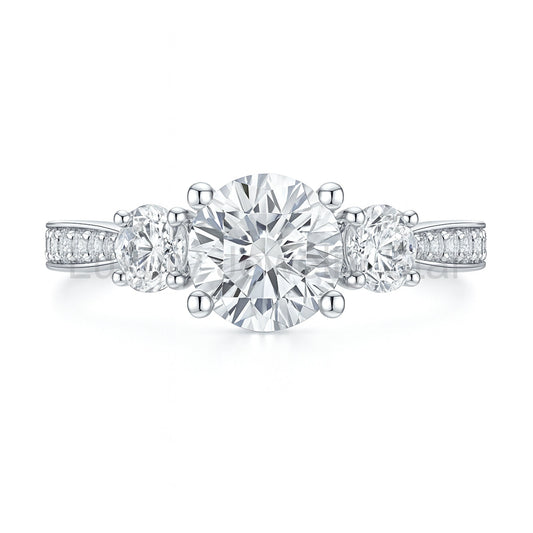 2.25 Ct Round Lab Diamond Three Stone Pave Engagement Ring - image 2
