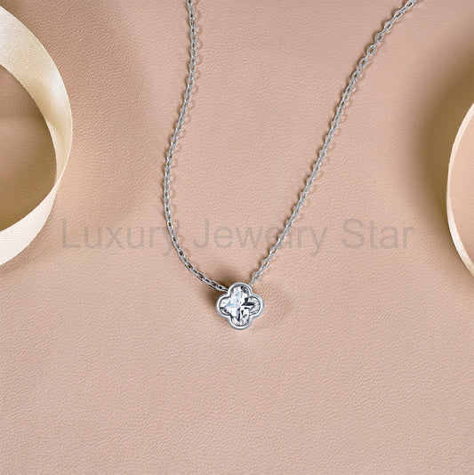 2.7 Carat Flower Cut Moissanite - Danity Clover Design Necklace