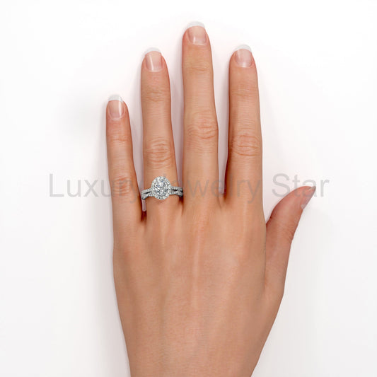 Halo 2 Carat Oval Cut Moissanite Bridal Set - image 2
