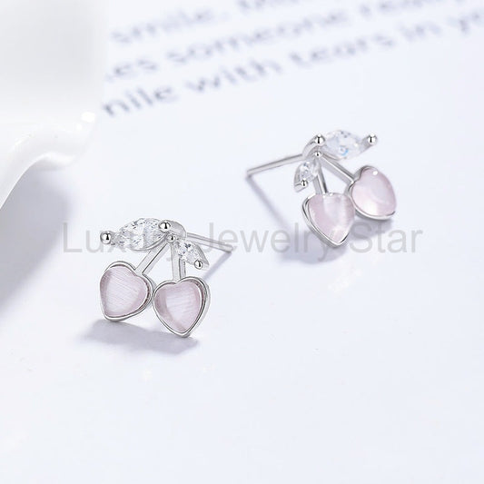 Heart Cat's Eye & Cherry Zircon Stud Earrings for Women - image 2