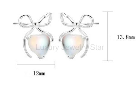 Iridescent Heart & Bow Stud Moonstone Earrings - image 2