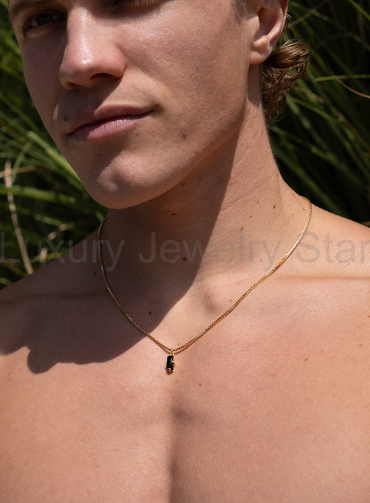 Genuine Black Onyx 14k Gold Filled Chain Necklace for Men - image 2