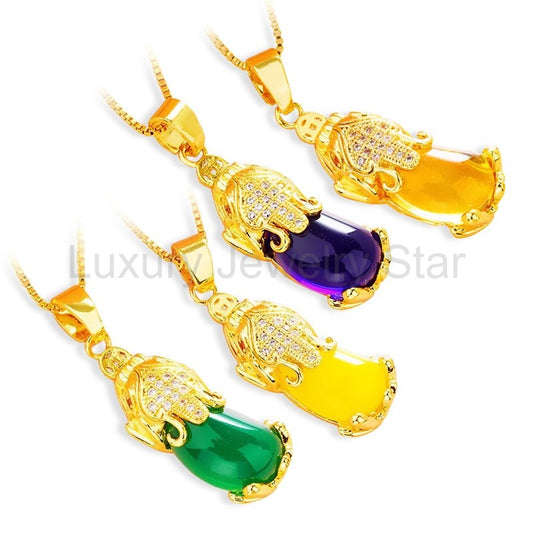 18k Gold Charm Pixiu Wealth Necklace - image 2