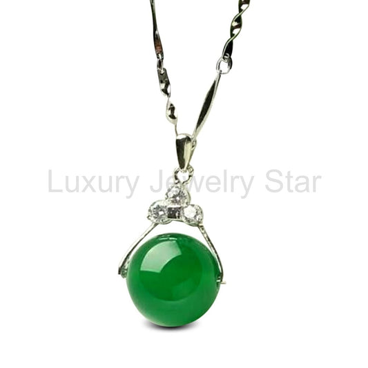 Natural Green Jade Money Wealth Ball Silver Necklace - image 2