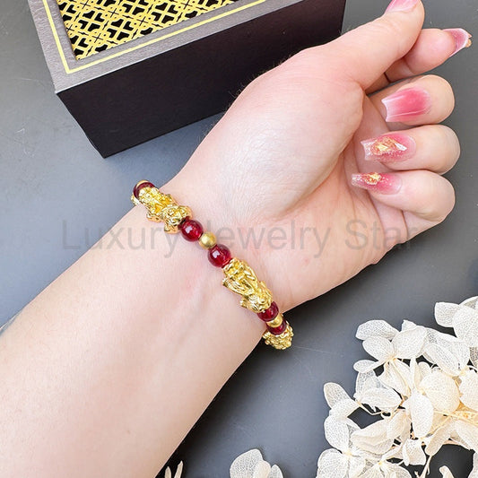 Red Garnet Lucky Pixiu Wealth Bracelet