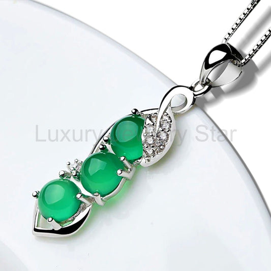 Tripe Stone Jade Luck and Wealth Sterling Silver Necklace - image 2