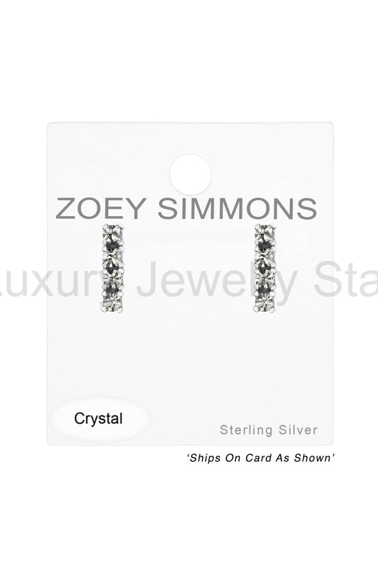 Sterling Silver Bar Ear Studs With Crystal - SS - image 2