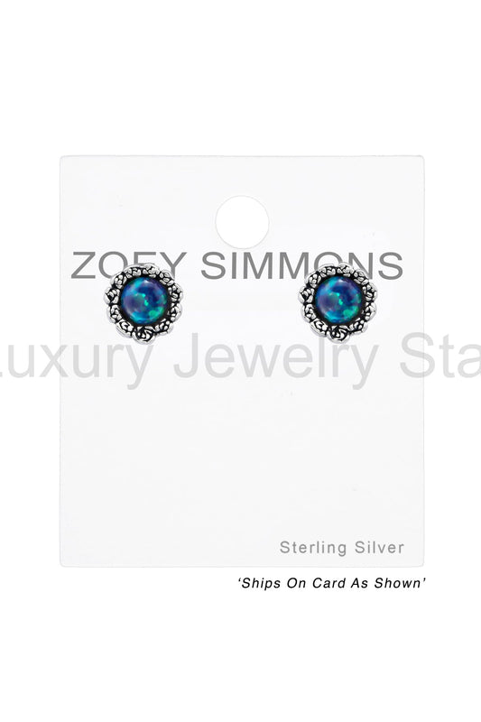 Sterling Silver Flower Ear Studs With Opal - SS - image 2