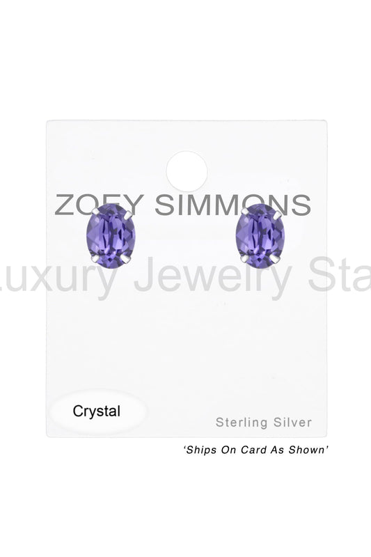 Sterling Silver Oval Ear Studs With Genuine Crystals - SS - image 2