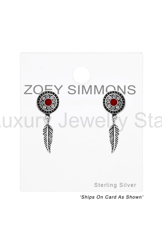 Sterling Silver Oxidized Ear Studs With Hanging Feather - SS - image 2