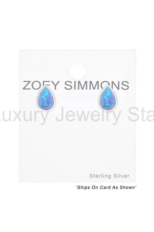 Sterling Silver Pear Ear Studs With Opal - SS - image 2