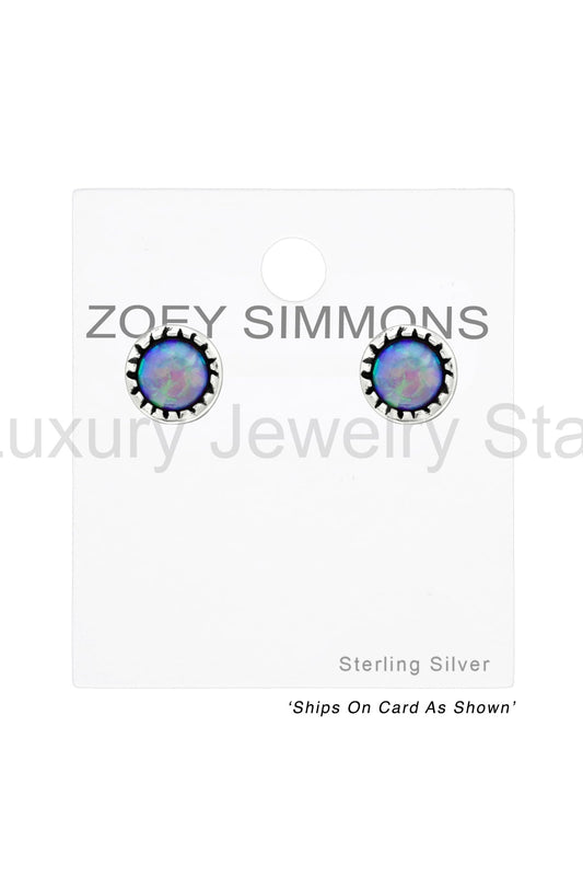 Sterling Silver Round Ear Studs With Opal - SS - image 2