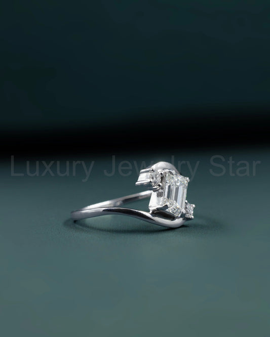 1.12 CTW Emerald Cut Lab-Grown Diamond Curved Bypass Ring - image 2