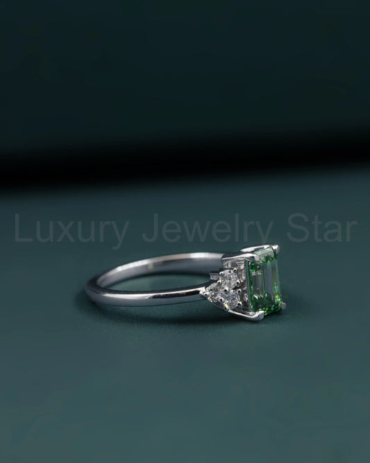 1.28 CTW Emerald & Pear Cut CVD Lab-Grown Diamond Three Stone Ring - image 2