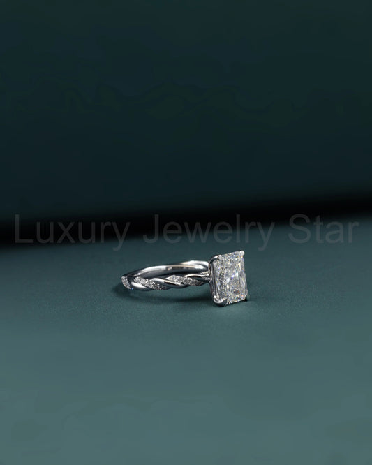 2.16 CTW Emerald Cut Lab-Grown Diamond Twisted Pave Solitaire Ring - image 2