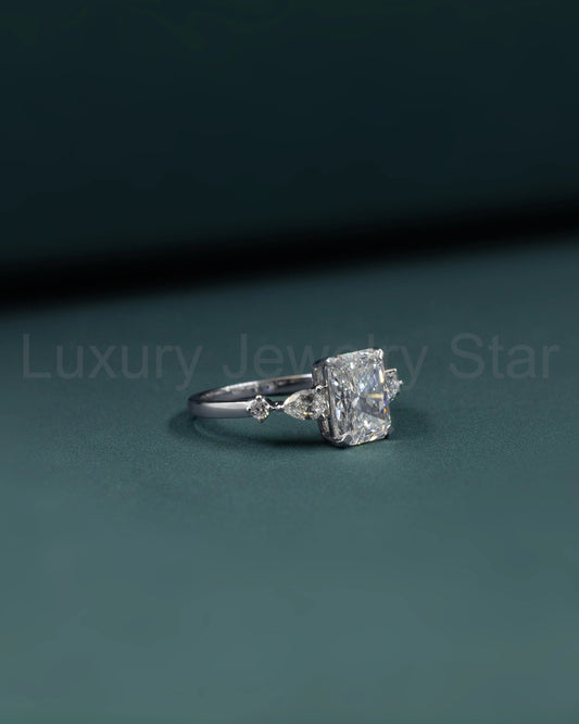 2.37 CTW Radiant Cut & Pear Side Stone Lab-Grown Diamond Three Stone Ring - image 2