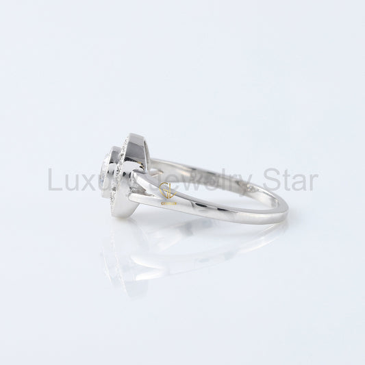 Round Cut Lab Grown Art Deco Split Shank Halo Engagement Ring - image 2