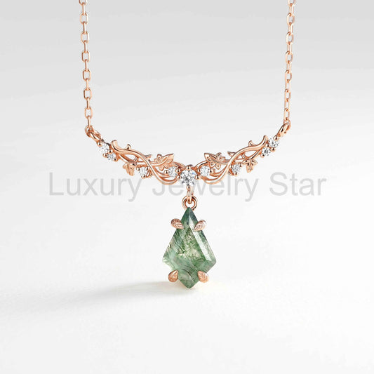 Maple Whisper Kite Cut Moss Agate Maple Leaf Necklace - image 2