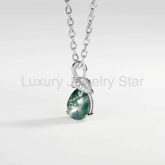 Nature Inspired Pear Cut Moss Agate Leafy Pendant - Ready to Ship - image 2