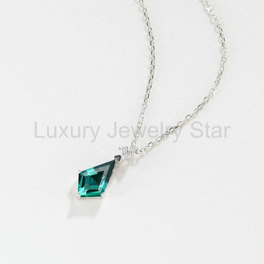 Simple Kite Cut Emerald Moissanite Silver Pendant - image 2