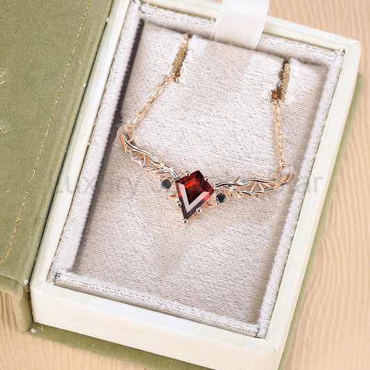 Kite Shaped Garnet Rose Gold Necklace Halloween Jewelry - image 2