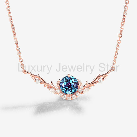 Nature Inspired Round Cut Alexandrite Vine Necklace - image 2