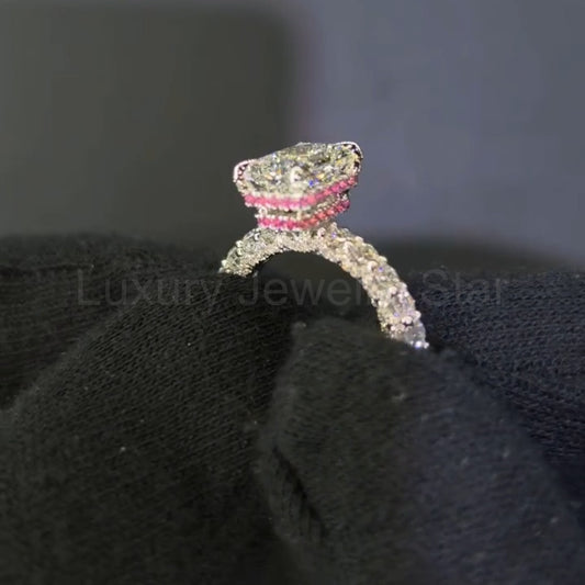 Radiant Cut 5.0ct Double Pink Hidden Halo 2PC Bridal Set in Sterling Silver - image 2