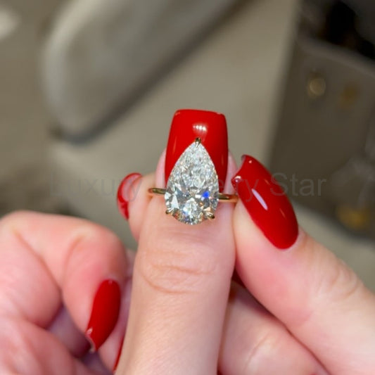 Refined Hidden Halo Pear Cut 4.0ct Engagement Ring In Sterling Silver - image 2