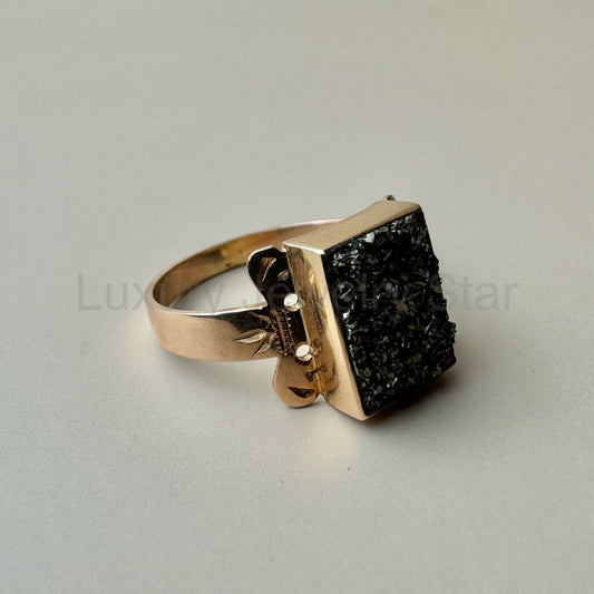 Raw Pyrite Crystal Statement Ring | 10k Yellow Gold | Vintage - image 2