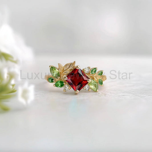 Rosalind’s Ode | Princess Cut Ruby Grand Foliage Engagement Ring - image 2