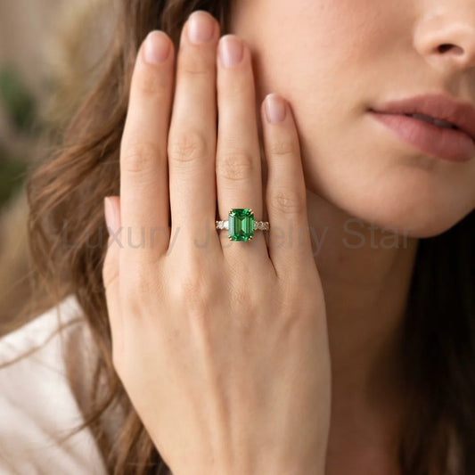Elara’s Greenwood | 3CT Green Emerald Solitaire Engagement Ring - image 2
