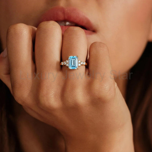 Eleanor’s Radiance | 2CT Emerald Cut Blue Sapphire Ring - image 2