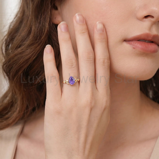 Daisy Promise|1.5CT Pear Shaped Purple Sapphire Engagement Ring