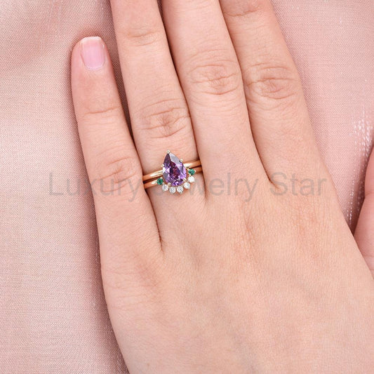 Aurora’s Gleam | Pear Lab Alexandrite Bridal Set 2pcs - image 2