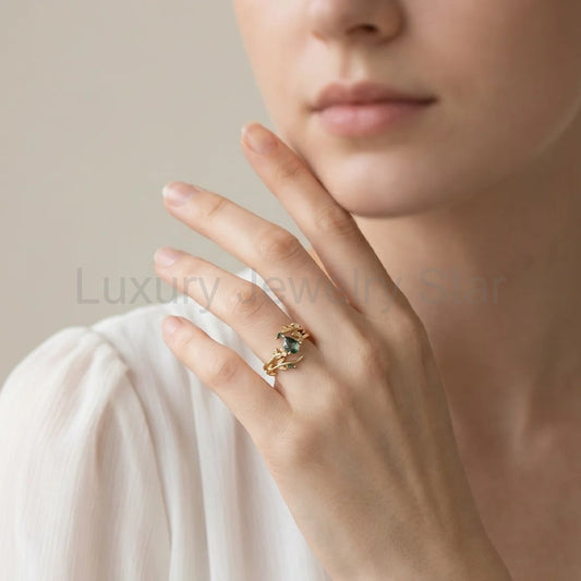Daphne‘s Verdure | Pear Cut Moss Agate Foliage Bridal Duo - image 2