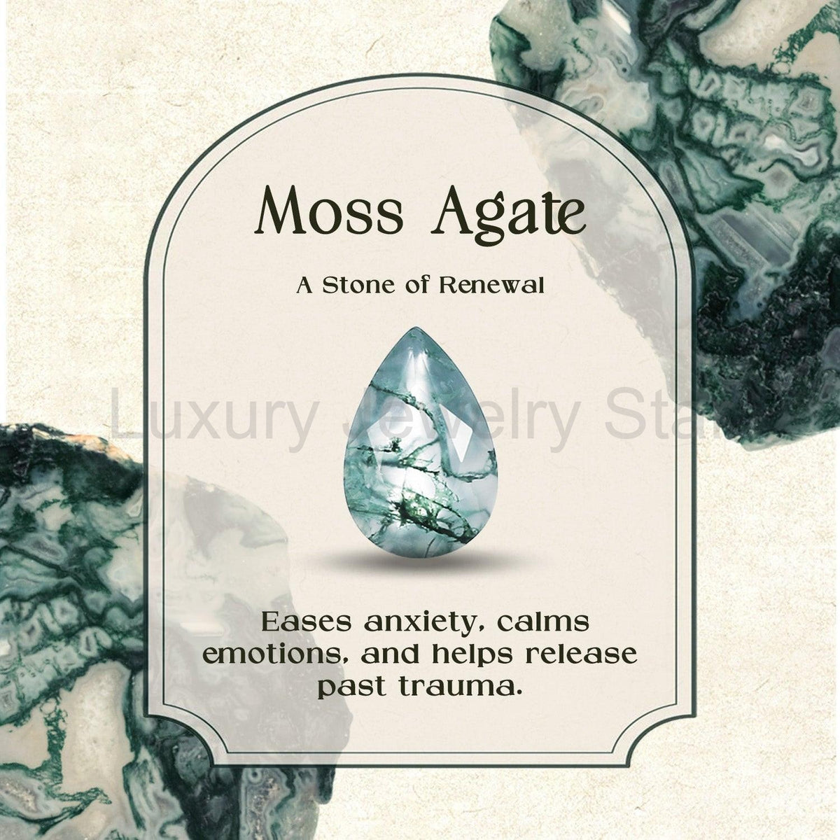 Hortense Leaf Nature Inspired Pear Cut Moss Agate Engagement Ring Set 2pcs - image 7