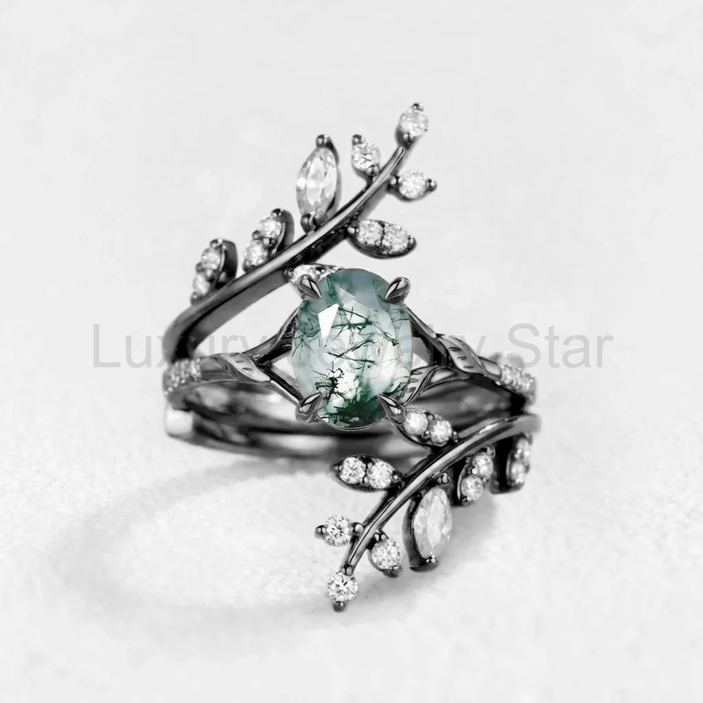 Daphne’s Wreath | Oval Moss Agate Cluster Enhancer Bridal Set 2pcs - image 6