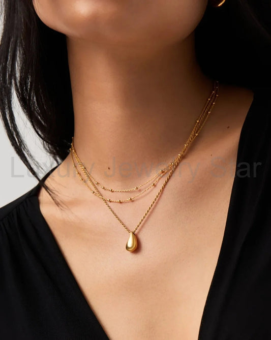 18K Gold Vermeil Droplet Pendant & Double Necklace Set - image 2